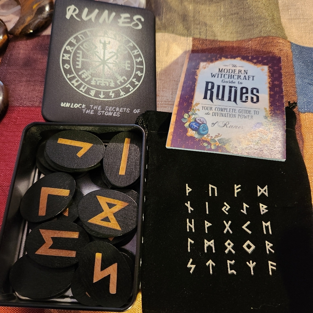 Black and Gold Wood Rune Set NWOT
